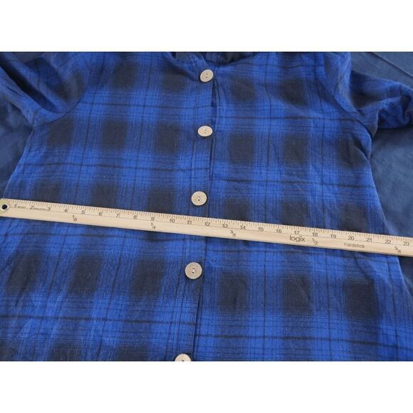Plaid Knit Button-Accent Hooded button-down shirt M - Picture 9 of 9